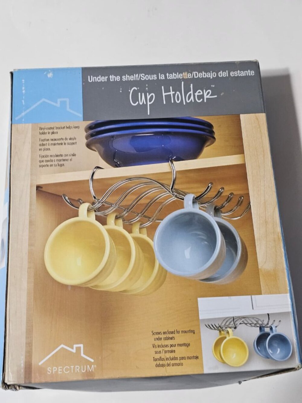 Under Kitchen Cabinet Shelf  Steel Cup Holder With 10 Hooks New